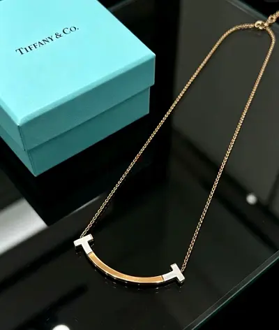 Tiffany Co. T Smile Pendant Necklace - 18k Rose Gold Tone