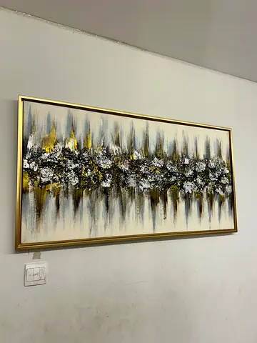 Abstract Textured Gold  Silver Vertical Wall Art Painting (Framed)