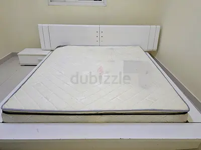 White Platform Bed Frame with Mattress with side tables