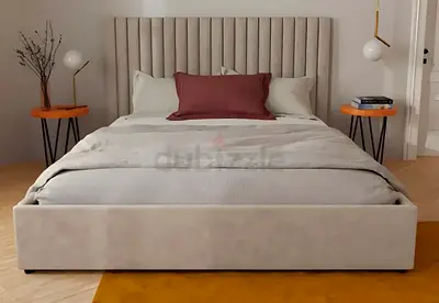 Upholstered Queen size Bed with Tall Vertical Channel Headboard - king size storage Bed