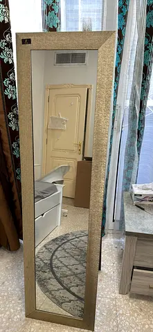 Full-Length Decorative Floor Mirror with Textured Gold Frame
