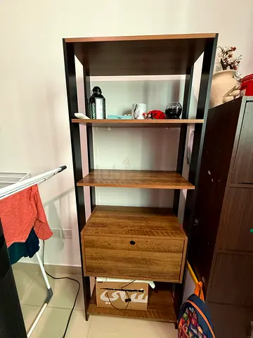 Wooden 4-Shelf Open Bookcase with Drawer - Good Condition
