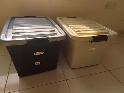 Two Large Plastic Storage Boxes with Lids - Good Condition
