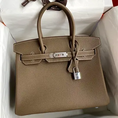 Hermes Birkin 30 Retourne In Taupe Clemence Leather
