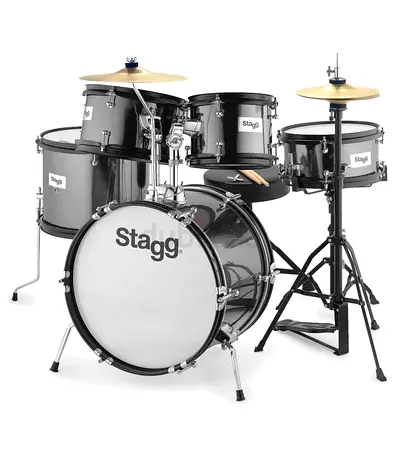 Stagg 5-Piece Junior Drum Set with Hardware  Throne, 8 / 10 / 16, Black - Brand New