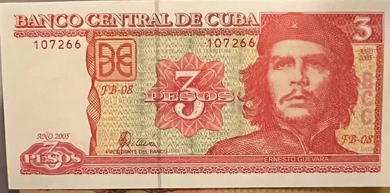 Cuban 3 Pesos Banknote (Banco Central de Cuba) - Ernesto Che Guevara (UNC Condition)
