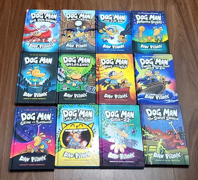 Set of 12 Dog Man hard cover books by Dav Pilkey - complete kids series collection