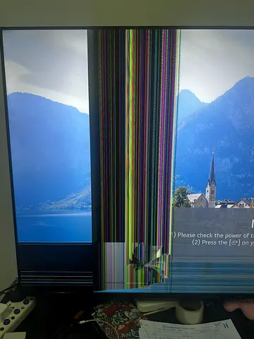 The TV was accidentally damaged, and the display is partially gone. It powers on, but the screen has