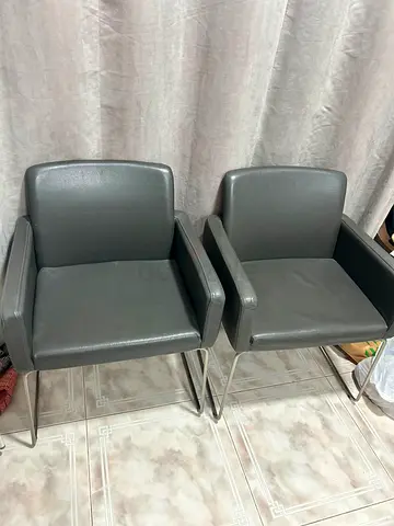 Bo concept Pair of Leather Dining/Office Chairs with Metal Legs