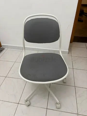 White Metal Home Office Chair with Grey Cushion - Good Condition