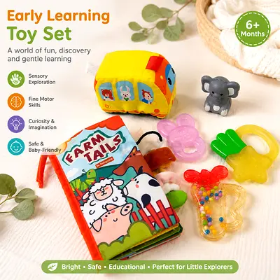 Early Learning Baby Toy Set — Soft Book, Teethers  Rattles (6+ months)