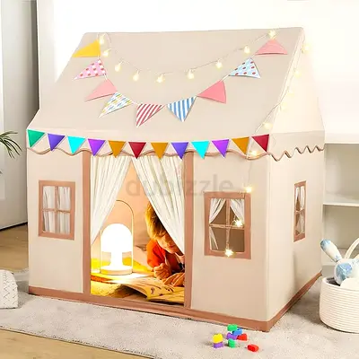 Childrens Playhouse Tent - Foldable Indoor Play Tent with Windows  Curtains