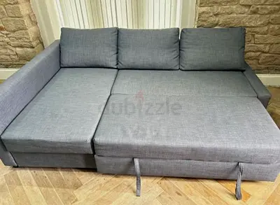 Grey L-shaped Sofa Bed with Storage — Good Condition