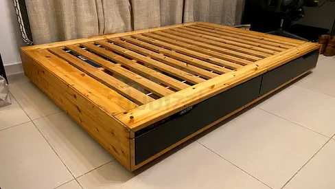 IKEA Solid Pine Platform Bed Frame with Under-Bed Drawers - 140x200cm size