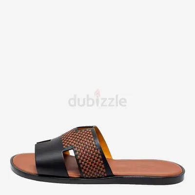 Hermes Black/Brown Leather Izmir Flat Sandals Size 44