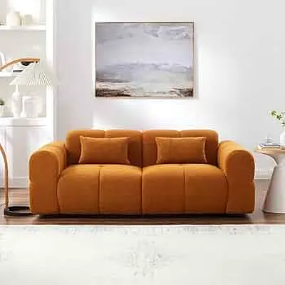 Terracotta boucle padded 3 seater sofa