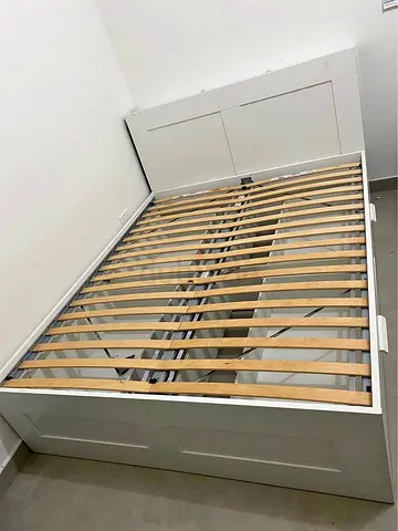 IKEA White BRIMNES Queen Storage Bed with IKEA Mattress 160 x 200 cm