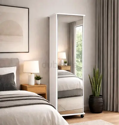 White Mirrored Shoe Cabinet | Full-Length Mirror Door