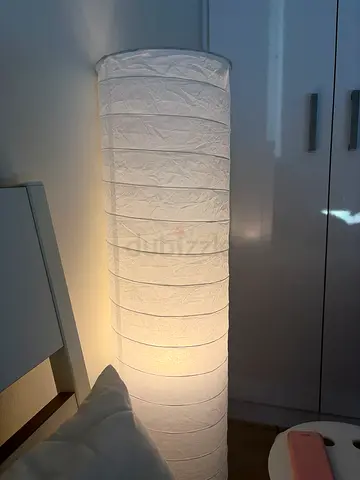 Tall White Cylindrical Floor Lamp with Fabric Shade (2 Pcs)