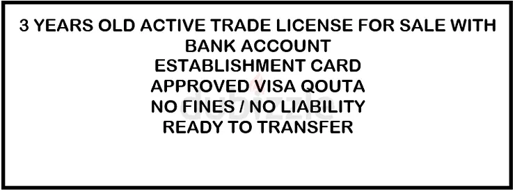 3 YEARS OLD ACTIVE TRADE LICENSE FOR SALE WITH BANK ACCOUNT