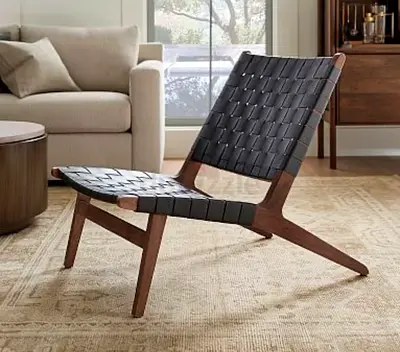 Pottery Barn Fenton Woven Leather Accent Chairs (Set of 2)
