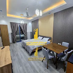 For monthly rent in Ajman - studio with a semi-detached kitchen and a balcony open view, fully furni