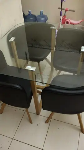 Smart Glass Top Dining Set with 4 Padded Chairs for Sale