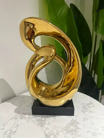 Gold-tone Abstract Decorative Sculpture on Black Base