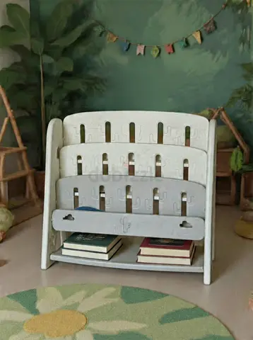 Wooden Toddler Book Rack / Kids Bookshelf - Light Grey, Good Condition