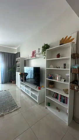 White modular TV unit with shelving and cabinets - good condition,  (TV and ornaments NOT included)