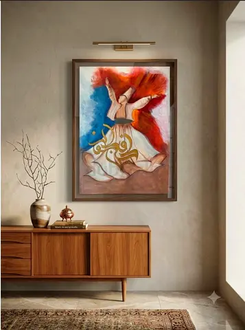 Whirling Dervish Sufi Art Painting with Calligraphy
