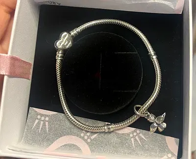 Authentic Pandora Infinity Heart Bracelet with Angel Charm | New | Original Box Receipt