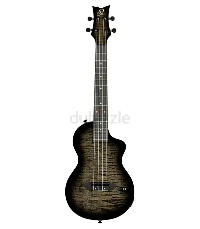 Ortega Solid Body Ukebass, Ortega Mahogany, Flamed Maple, Grey Rechargeable PU - Brand New