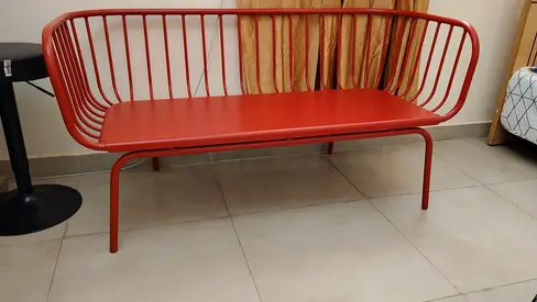 Red Metal Bench Sofa - Modern Two-Seater Indoor/Outdoor Seating