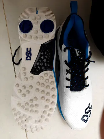 DSC Jaffa 22 Cricket Spiked Shoes - White/Blue, Used Good Condition