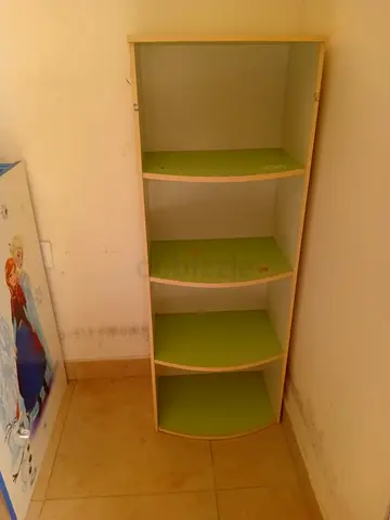 Slim 4-Shelf Corner Bookcase with Green Shelves (30 X 30 X 120)