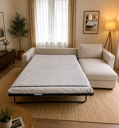 Premium L Shape Sofa Bed High-quality fabric sofa with a pull-out bed and built-in storage. Strong