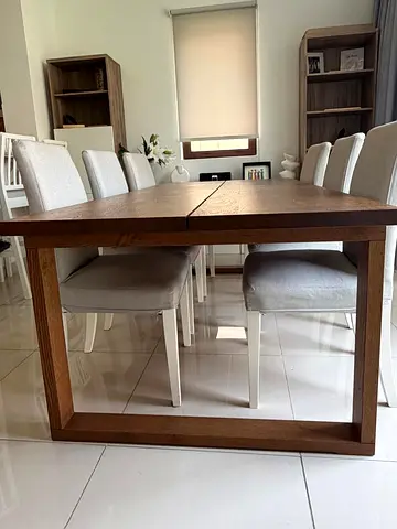 Solid Wood Dining Table with 6 Upholstered Chairs - Light Oak