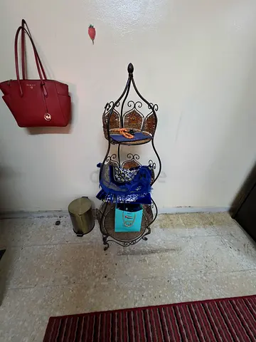 Ornate wrought iron corner shelving unit - 3-tier decorative stand