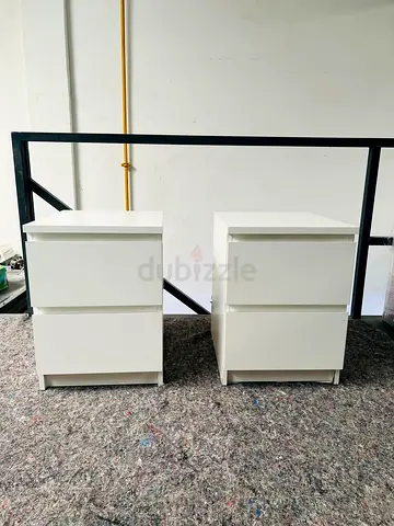Pair of White Minimalist Nightstands with Two Drawers