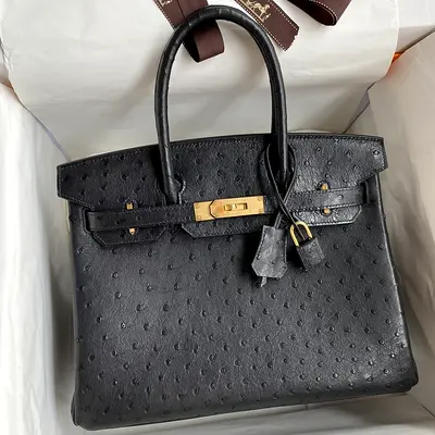 Hermes Birkin 30 Retourne In Black Ostrich Leather