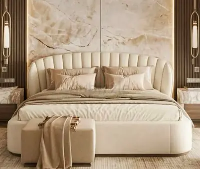 Modern Upholstered Bed with Curved Headboard