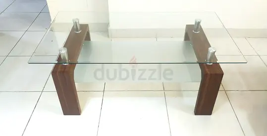 Glass Top Coffee Table with Wooden Legs - Modern Design