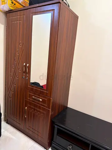 Wooden Wardrobe with Mirror - 3 Doors, Drawers, Good Condition