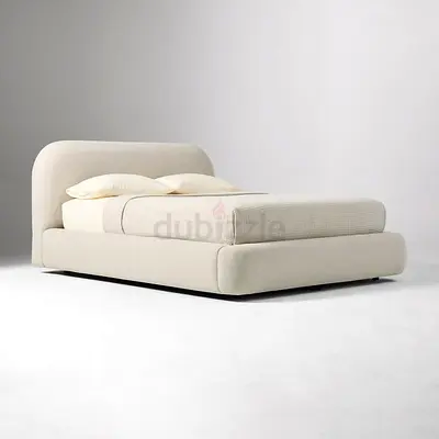 Modern Cream Upholstered Platform Bed - Double/Queen