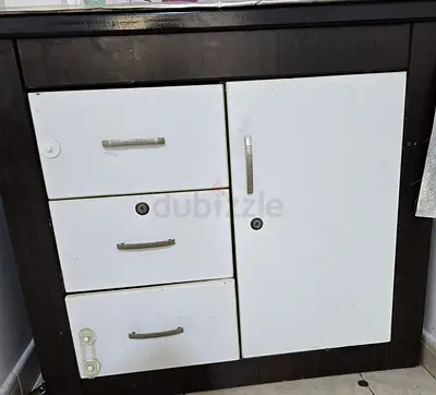 Compact Wooden Cabinet with 3 Drawers and Side Door - Used