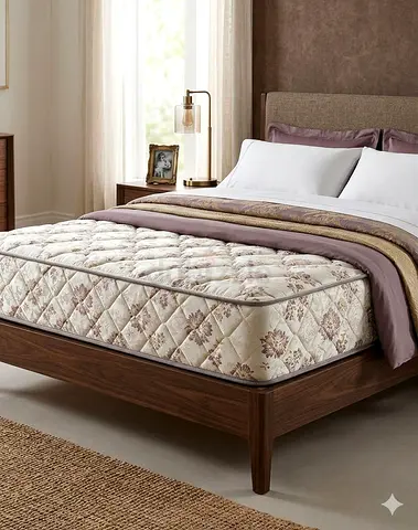 Modern Wooden Bed Frame with Comfortable Quilted Mattress