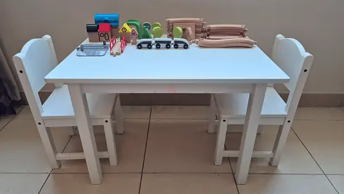 IKEA Childrens Table with 2 Chairs + Bonus Toy Train - Perfect Condition