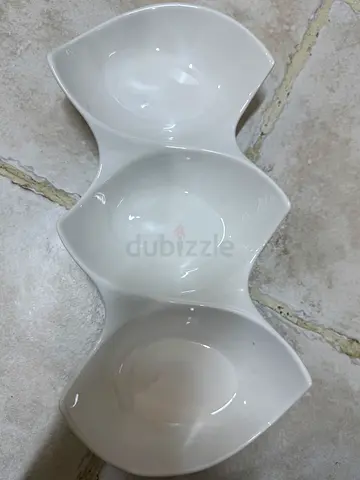 White Ceramic Triple Serving Bowl / Snack Dish (Pre-owned)