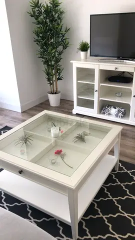 White Glass-Top Coffee Table with Display Compartments